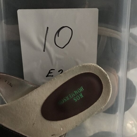 Ros Hommerson Brown Leather & Gold Wedge Slide Sandals Womens 11M - Picture 10 of 10